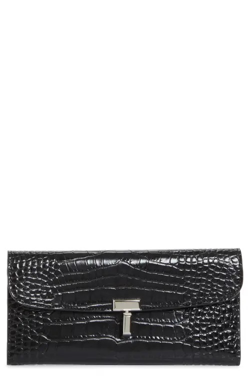TOTEME T-Lock Croc Embossed Leather Wallet in Black at Nordstrom | Nordstrom
