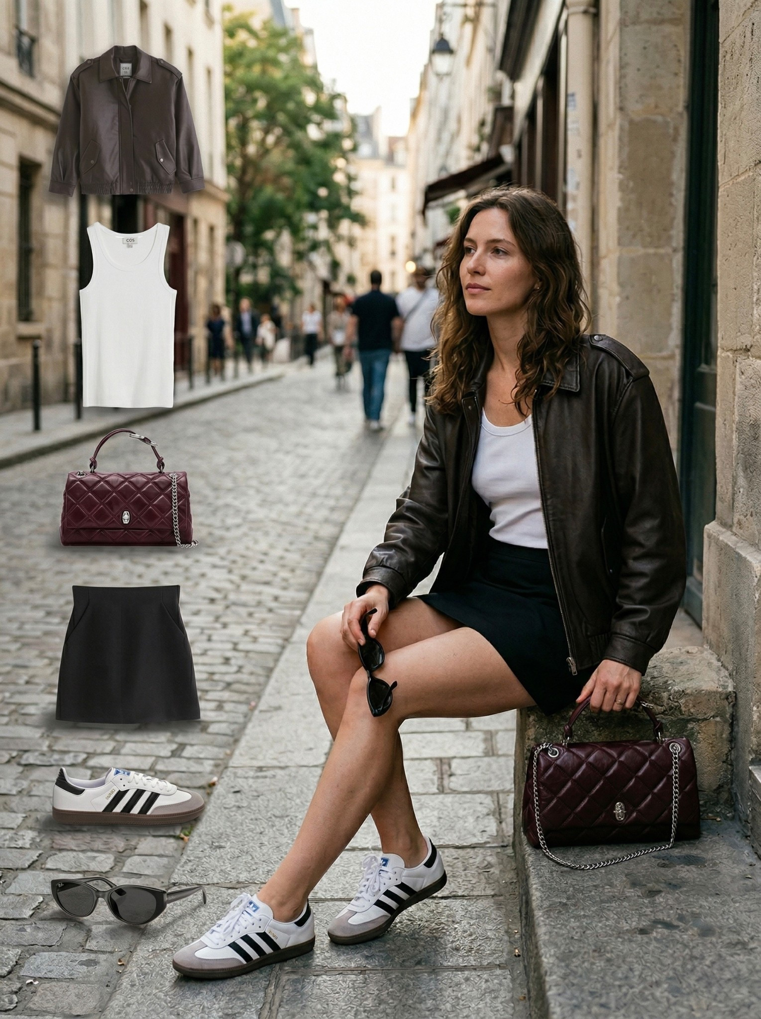 ✨ Cool-Girl Casual with an Edge ✨

An effortless mix of sporty and edgy. The brown leather jacket adds instant attitude, layered over a simple white tank for that clean, model-off-duty vibe.

A black mini skirt keeps the look sleek and feminine, while classic sneakers bring a relaxed, everyday feel. The deep burgundy quilted bag adds a rich pop of color and elevates the entire outfit.

🤍 Style Details:
• Brown leather jacket for a bold, structured layer  
• White tank top for a clean, minimal base  
• Black mini skirt for a sleek silhouette  
• Classic sneakers for a casual, cool finish  
• Burgundy quilted bag for a luxe pop of color  
• Sunglasses for that effortless off-duty touch  

Everything linked and ready to shop ✨

#LTKootd #LTKCasual #LTKStyle

#LTKgrwm #LTKdayinmylife #LTKootd