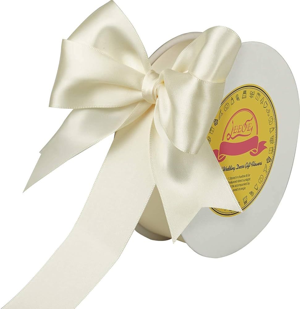 Double Face Ivory Satin Ribbon 1-1/2 inch X 50 Yards Polyester Ivory Ribbon for Gift Wrapping Ver... | Amazon (US)