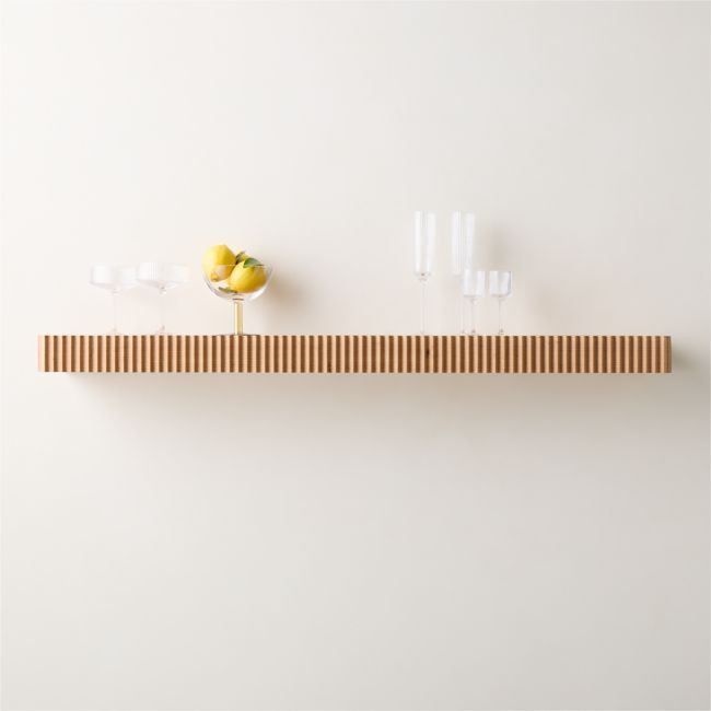 CB2 Palmer natural oak wall shelf with carved fluting