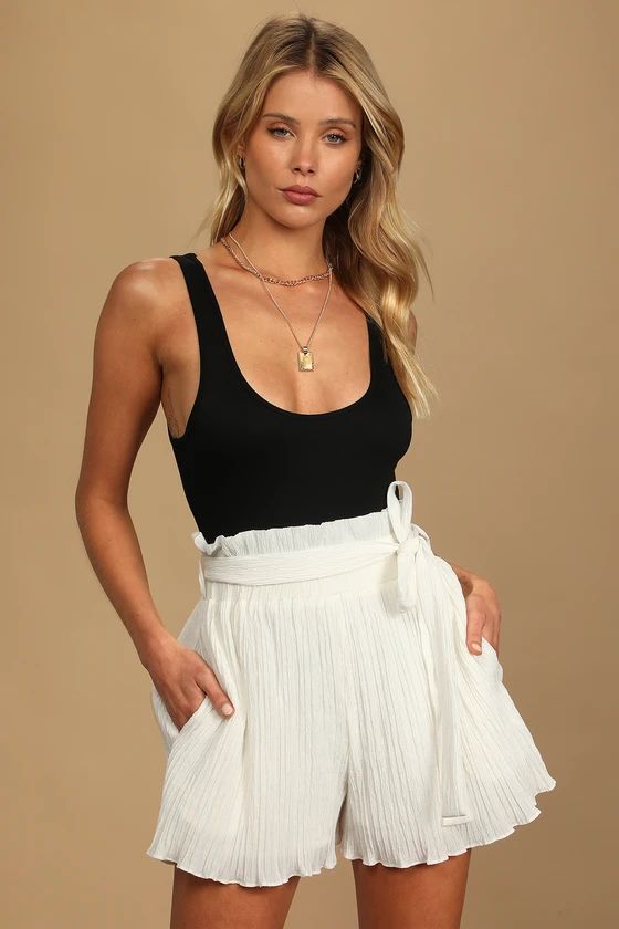 Pleat Yourself White Pleated High-Waisted Paperbag Shorts | Lulus (US)
