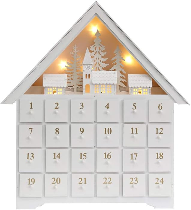 Christmas Wooden Advent Calendar House with 24 Drawers, Countdown to Christmas for Kids, LED Home... | Amazon (US)