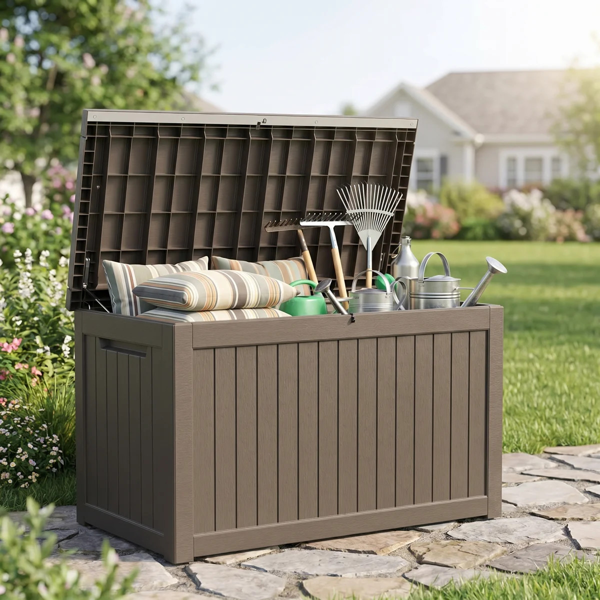 280 Gallon Brown Resin Waterproof Outdoor Deck Box Multi-Functional Storage Solution Ideal For Ga... | Wayfair North America