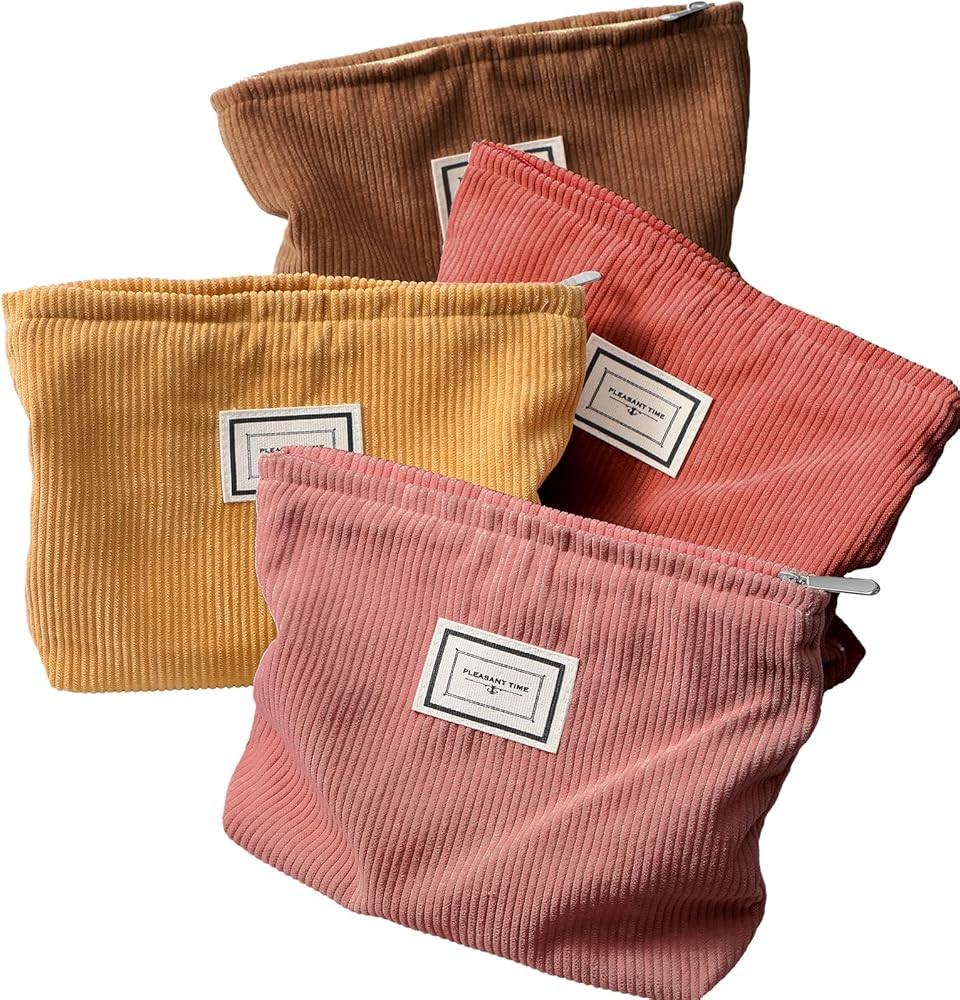 Sanwuta 4 Pack Velvet Makeup Bag Cosmetic Bag Large Capacity Corduroy Cosmetic Bag Cosmetic Pouch... | Amazon (US)