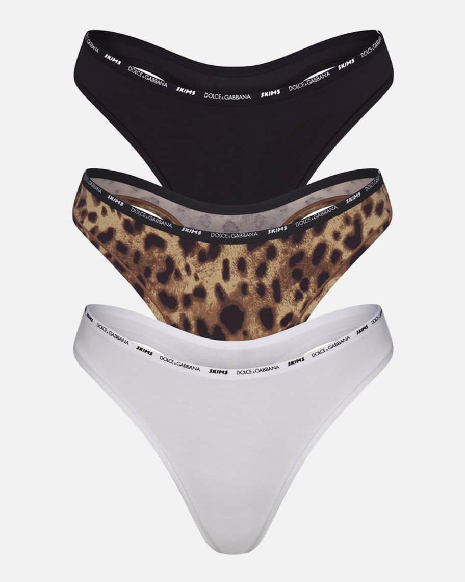 Dolce&Gabbana x SKIMS Cotton Jersey 3-Pack Thongs | Neiman Marcus