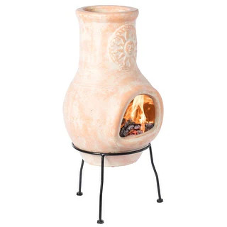 Outdoor Clay Chiminea Sun Design Charcoal Burning Fire Pit - 12" Diameter x 25.50" High - Bed Bat... | Bed Bath & Beyond