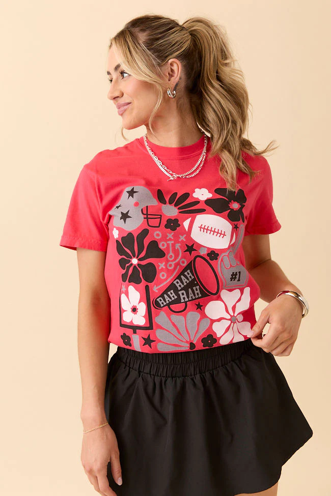 Floral Football Icon Print Paprika Graphic Tee | Pink Lily