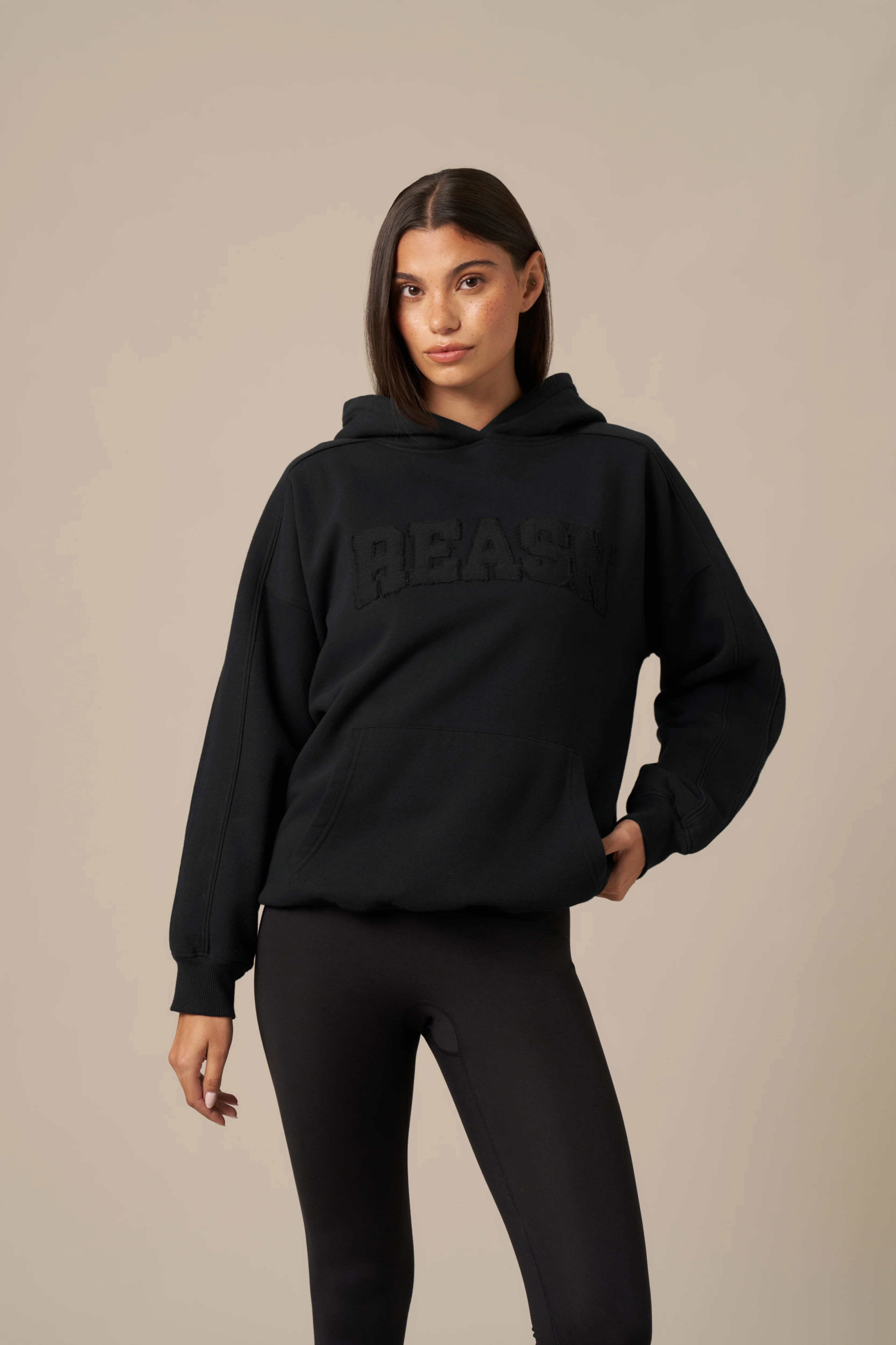 Oversized Distressed Applique Hoodie - Core Black | Reasn