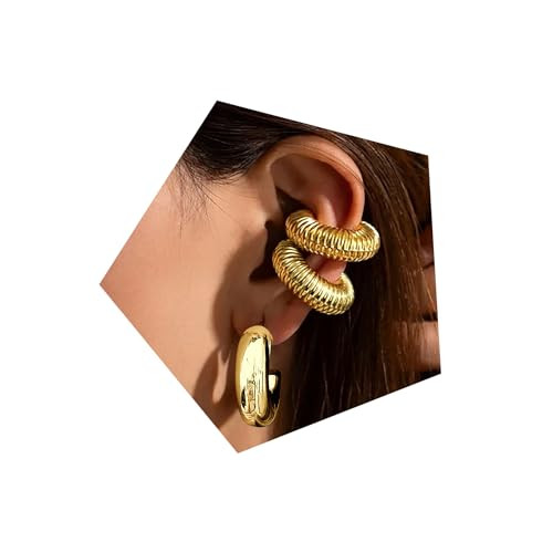 Poxtex Chunky 14K Real Gold Earrings for Women, Lightweight Hypoallergenic Big Earring Set | Amazon (US)