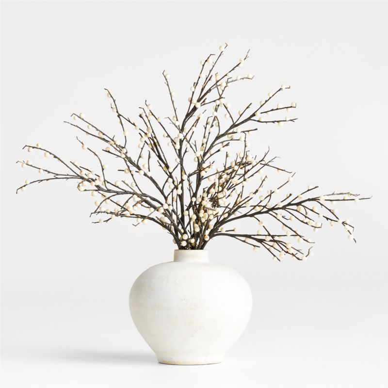Faux White Ilex Berried Holly Stem in Ophelia White Vase 10" | Crate & Barrel | Crate & Barrel