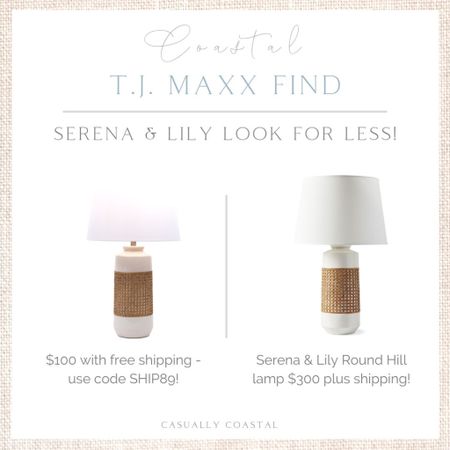 This lamp is an incredible Serena & Lily look for less at a fraction of the price! Use code SHIP89 for free shipping on the T.J. Maxx version! 
- 
coastal decor, beach house decor, beach decor, beach style, coastal home, coastal home decor, coastal decorating, coastal interiors, coastal house decor, home accessories decor, coastal accessories, beach style, neutral home decor, neutral home, natural home decor, lamps in living room, lamps bedroom, rattan lamps, coastal lamps, affordable lamps, round hill lamp dupe, serena & lily lamps, cane lamps, woven lamps, neutral table lamps, coastal lighting, designer dupe, serena & lily dupes, TJ Maxx home decor, home decor, designer look for less

#LTKunder100 #LTKstyletip #LTKhome