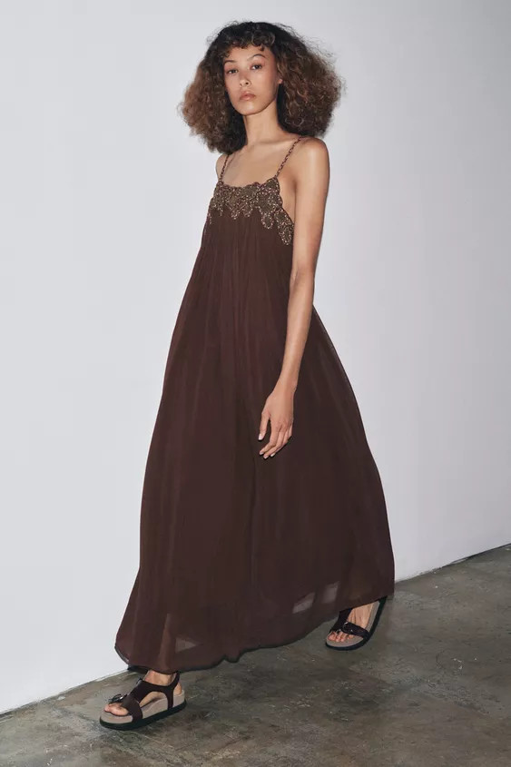 ZW COLLECTION LONG EMBROIDERED DRESS | Zara UK