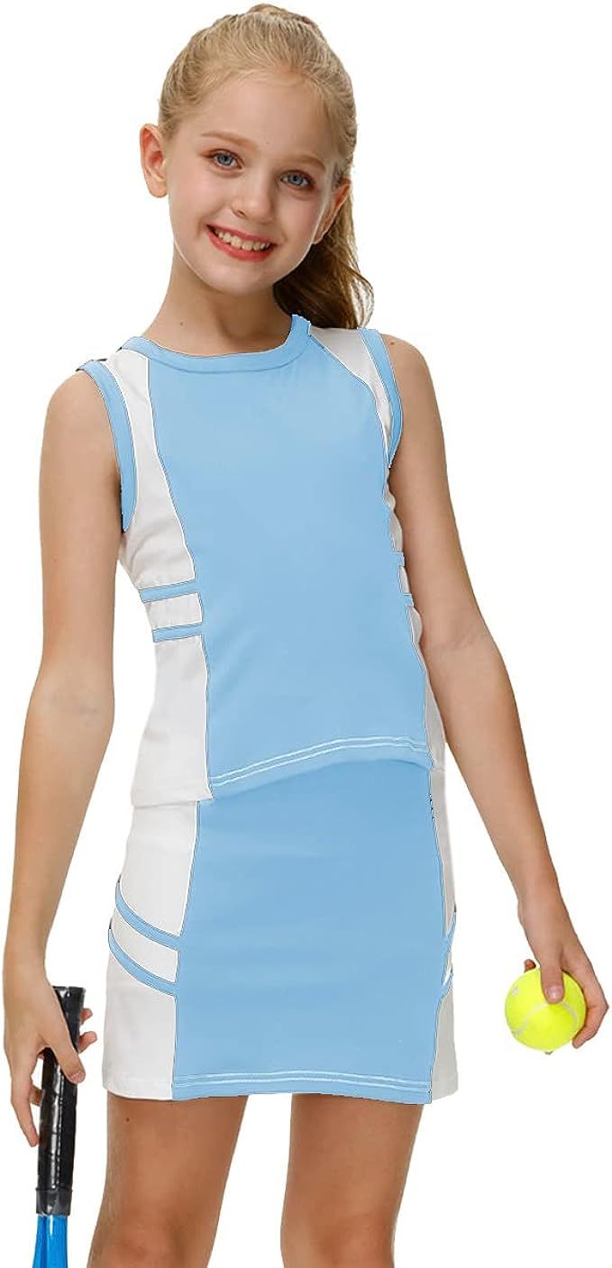 AOBUTE Girls Tennis Golf Outfit Tank Top and Skirt with Shorts Set 4-12 Years | Amazon (US)