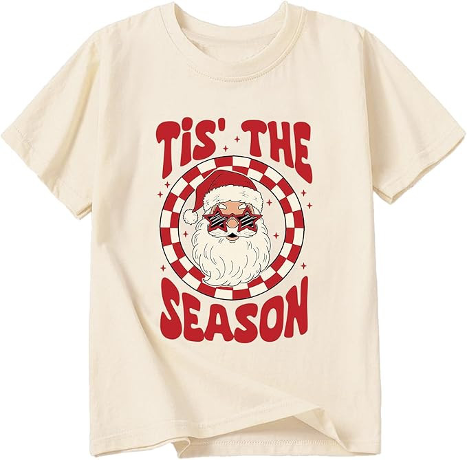 Christmas Shirts Boy Girl Santa Claus Tshirts Cotton Short Sleeve Tees Holiday Outfit 2-12 Years | Amazon (US)