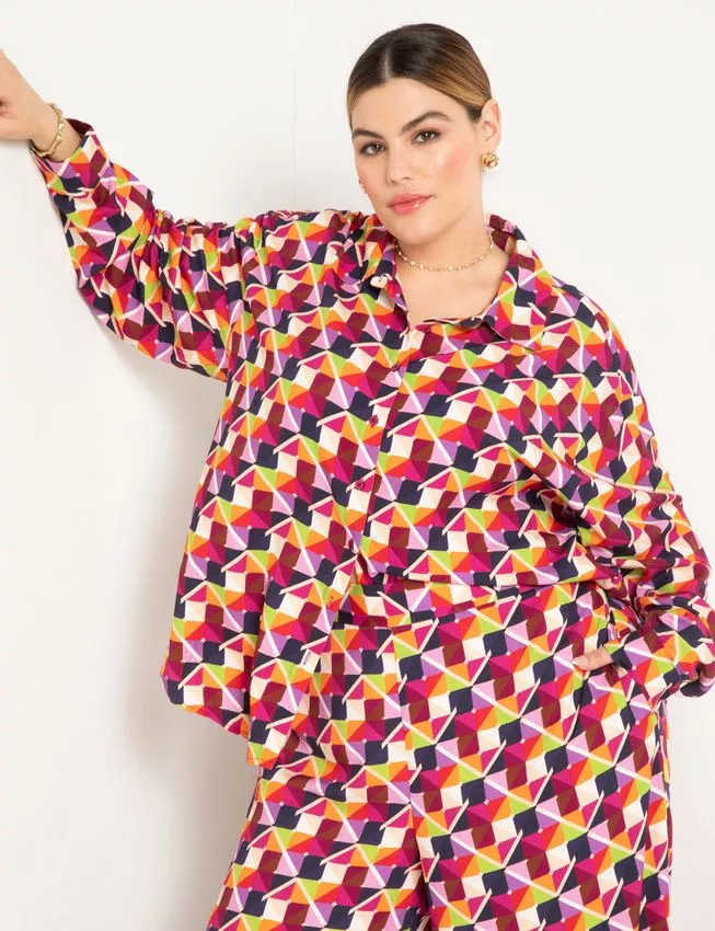 Printed Button Down - Colorful Checkers | Eloquii