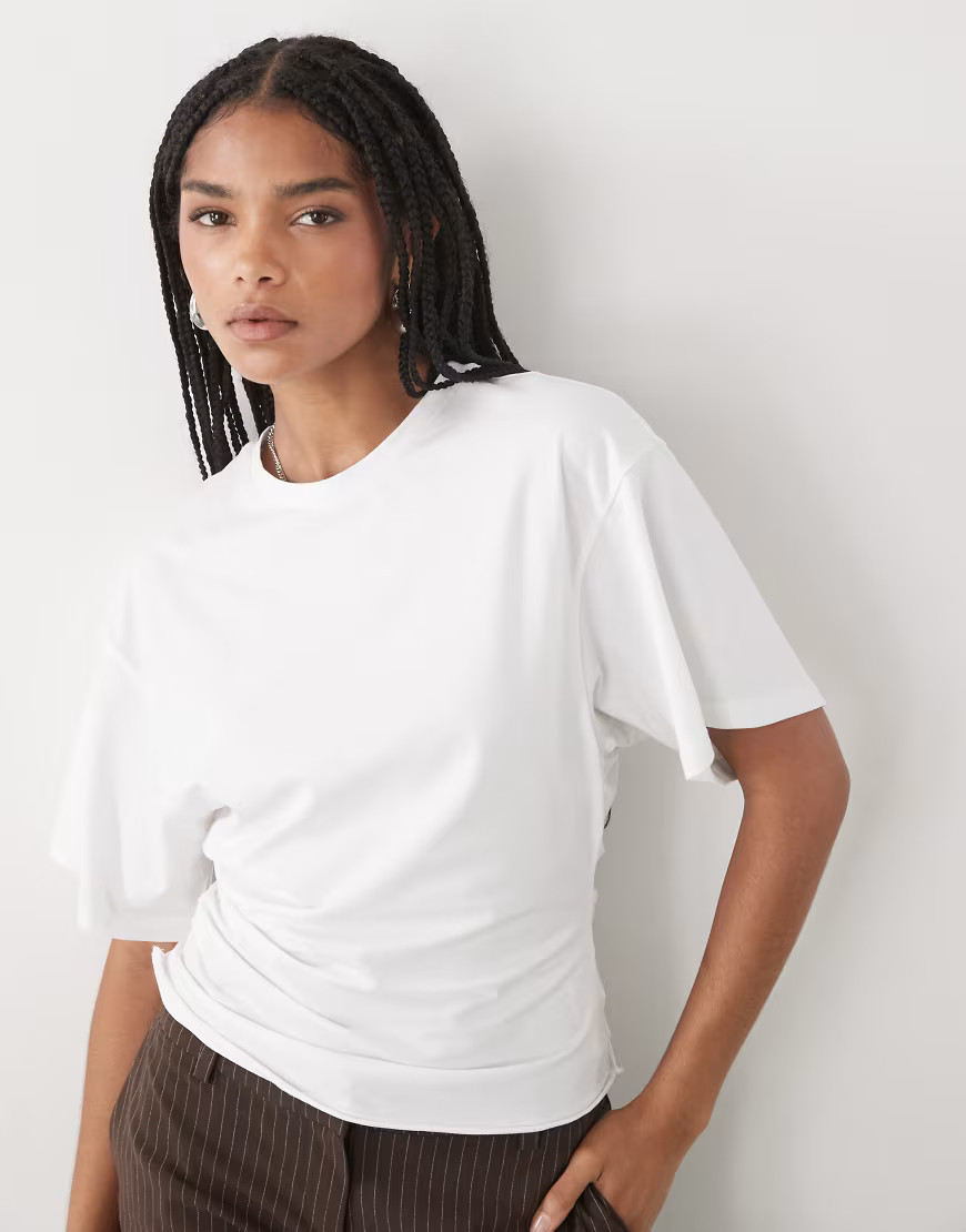Weekday cinched waist t-shirt in white-Grey | ASOS (Global)