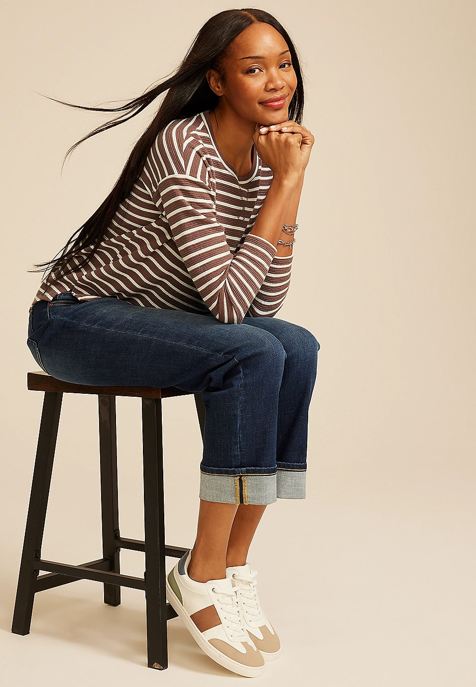 24/7 Clara Long Sleeve Seersucker Tee | Maurices