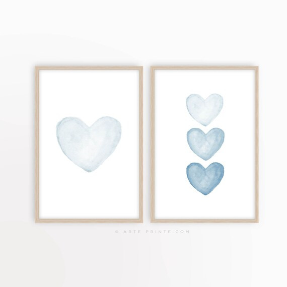 Blue Watercolor Painting Heart Wall Art, Blue Heart Art Print, Baby Boy Nursery Wall Decor, Poste... | Etsy (US)