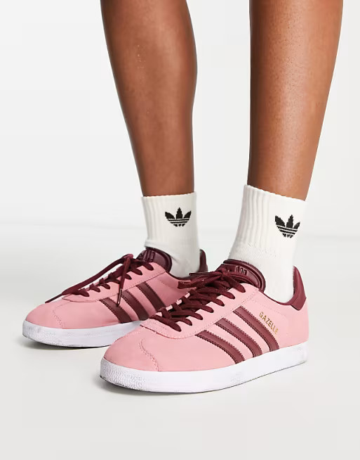 adidas Originals Heritage gazelle sneakers in pink with burgundy stripes | ASOS | ASOS (Global)