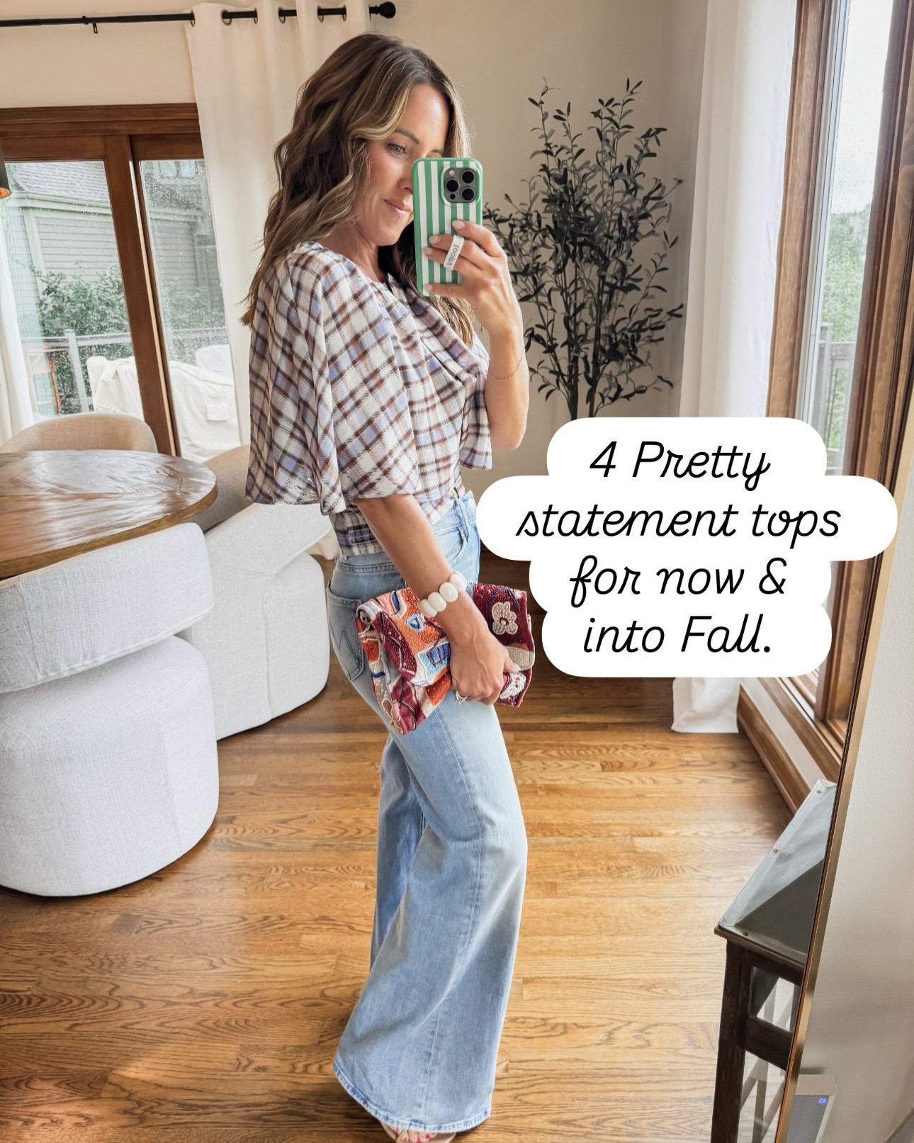 Jeans and a pretty statement top! 👌🏻
Always a perfect combo. 
4 fun new tops from Anthropologie. 
XS tee / XS silky top / S floral ruched top / S plaid top 
Jeans tts, regular length here with heels or get petite to wear with flats

#LTKOver40 #LTKmomlife #LTKgrwm