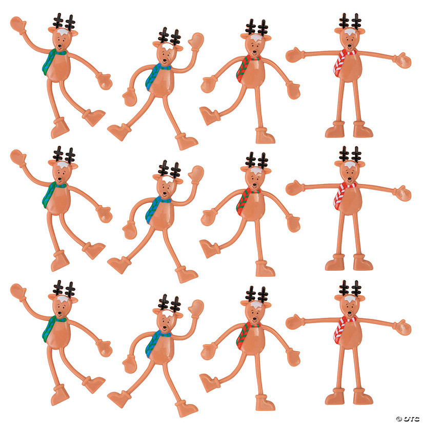 3 3/4" Reindeer with Scarf & Gloves Brown Vinyl Bendables - 12 Pc. | Oriental Trading Company