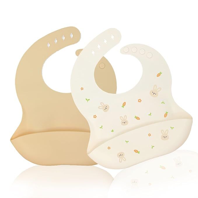 Silicone Baby Bibs for Babies & Toddlers Set of 2, Feeding Bibs Unisex Soft Adjustable Waterproof... | Amazon (US)