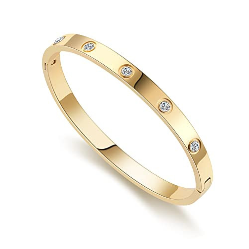 RIMRIVA 18K Gold-plated Bracelets for Women Trendy Love Bangle Bracelets Stack Stainless Steel Friendship Birthday Jewelry Christmas Gifts Stocking Stuffers Adults Friend Wife Presents | Amazon (US)