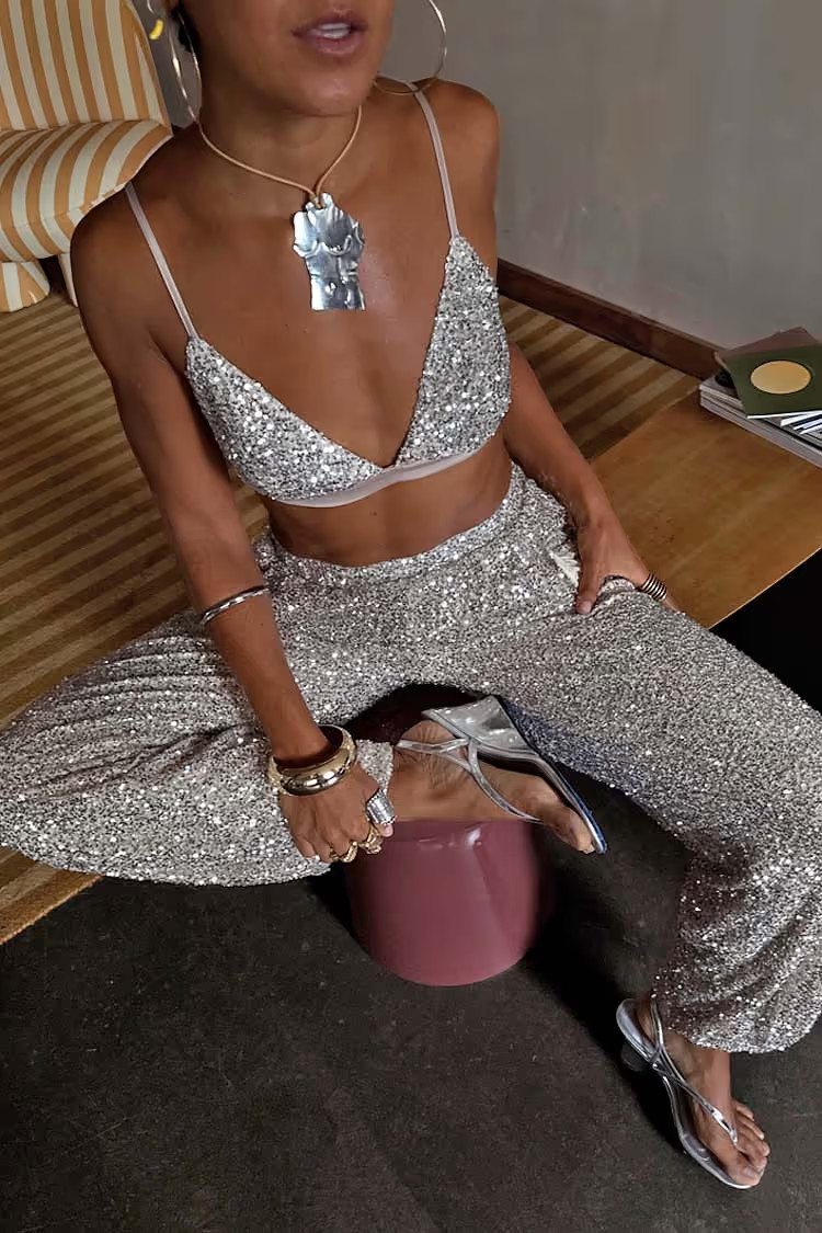 Silver Sequin Bra | Never Fully Dressed US