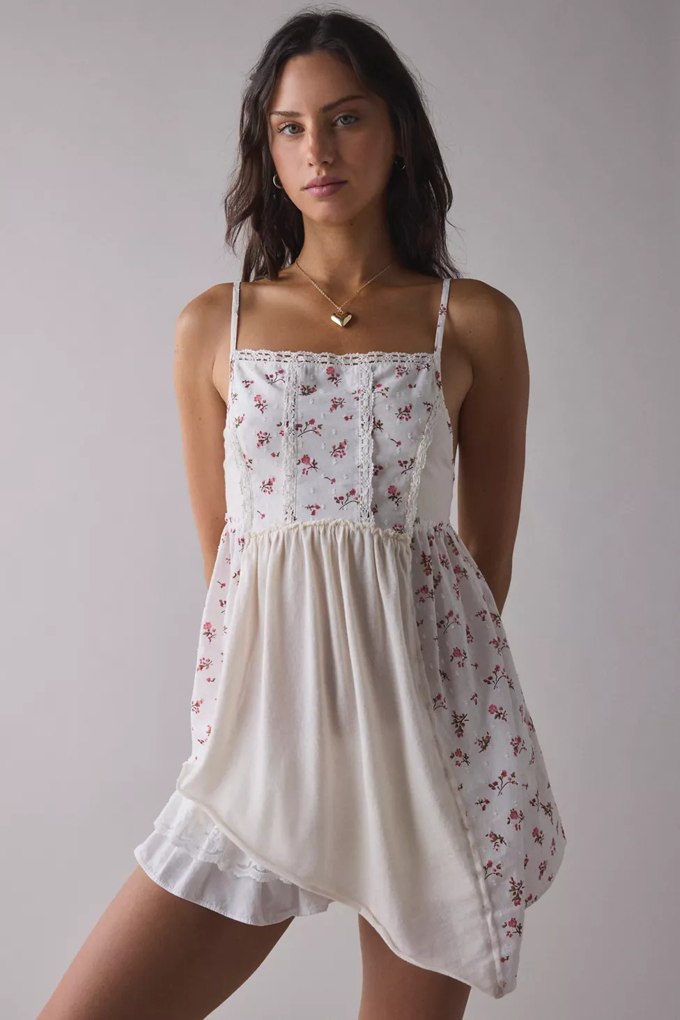 Kimchi Blue Stila Lace-Trim Patchwork Asymmetrical Tunic Cami | Urban Outfitters (US and RoW)
