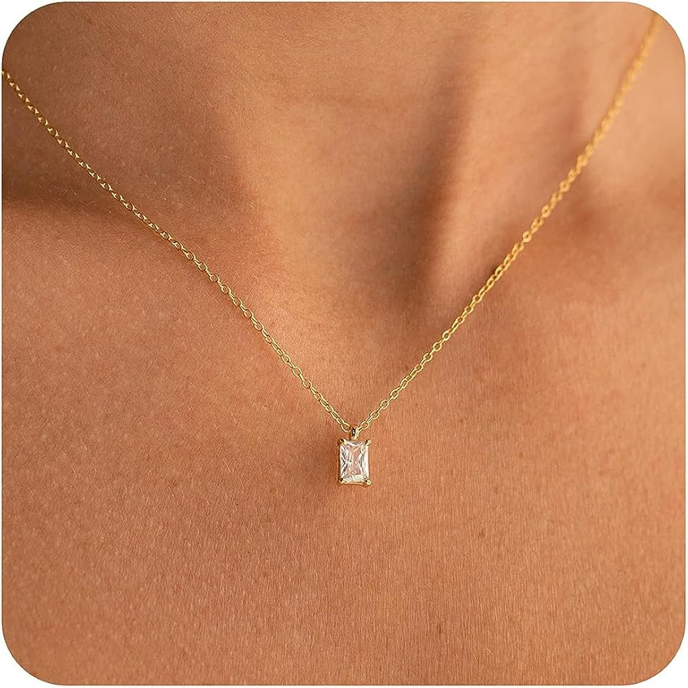 Diamond Necklaces for Women, Dainty Gold Necklace 14K Gold Plated Layered Necklace Simple CZ Diam... | Amazon (US)
