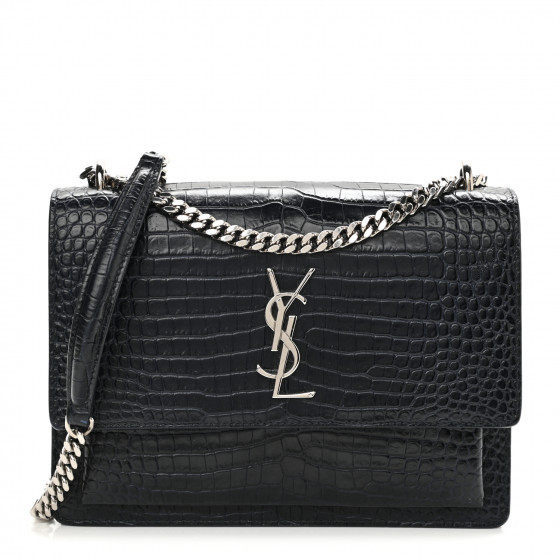 SAINT LAURENT Calfskin Crocodile Embossed Medium Monogram Sunset Navy | FASHIONPHILE (US)