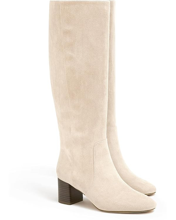 Coutgo Womens Chunky Heel Knee High Boots Suede Round Toe Fall Winter Tall Boots with Side Zipper... | Amazon (US)