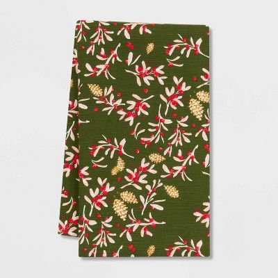 Cotton Kitchen Winter Berries Towel Green - Threshold™ | Target