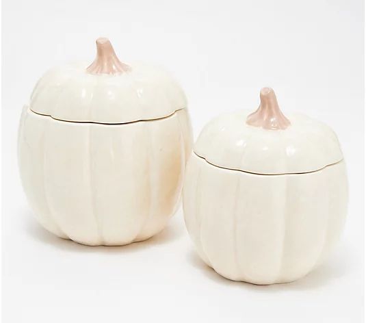 HomeWorx by Harry Slatkin S/2 6oz & 10oz Filled Ceramic Pumpkins | QVC