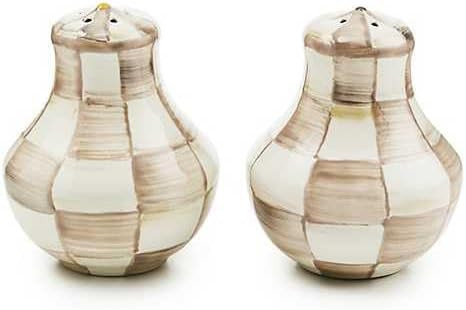 MACKENZIE-CHILDS Enamel Salt and Pepper Shakers, Kitchen Table Spice Shaker Set, Brown-and-White ... | Amazon (US)