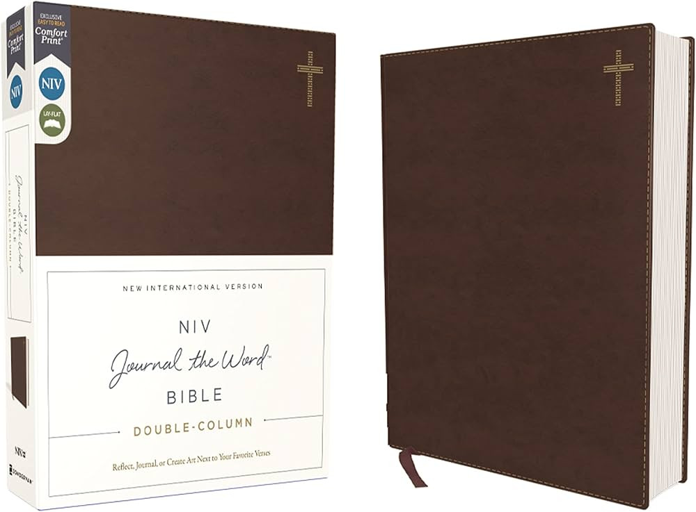 NIV, Journal the Word Bible (Perfect for Note-Taking), Double-Column, Leathersoft, Brown, Red Let... | Amazon (US)