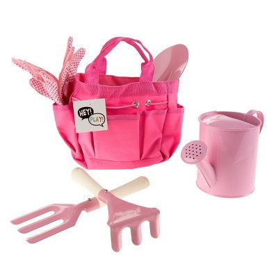 Toy Time Kids' Gardening Set – Mini Garden Tools with Child-Sized Shovel, Rake, Fork, Gloves, Watering Can and Tote - Pink | Target