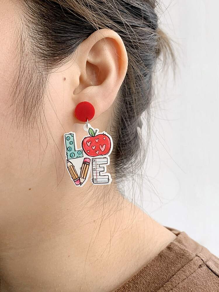 Apple & Letter Graphic Drop Earrings | SHEIN