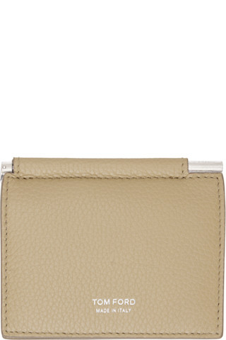 TOM FORD - Beige Small Grain Leather Money Clip Card Holder | SSENSE