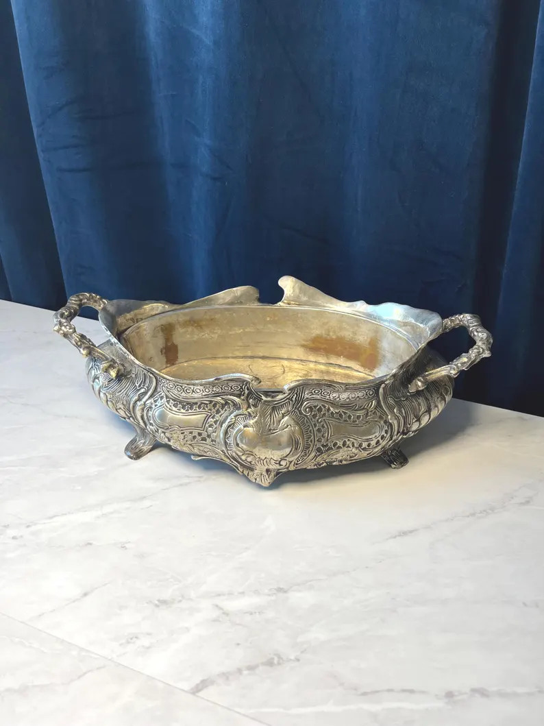 Silver Plated Jardiniere Planter | Large Ornate Footed Centerpiece Bowl with Handles | Victorian ... | Etsy (Global)