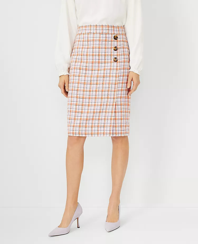 Plaid Side Button Pencil Skirt | Ann Taylor (US)