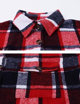 PUWEI Women's Casual Lapel Button Down Long Plaid Shirt Coat Tartan Shacket Jacket | Amazon (US)