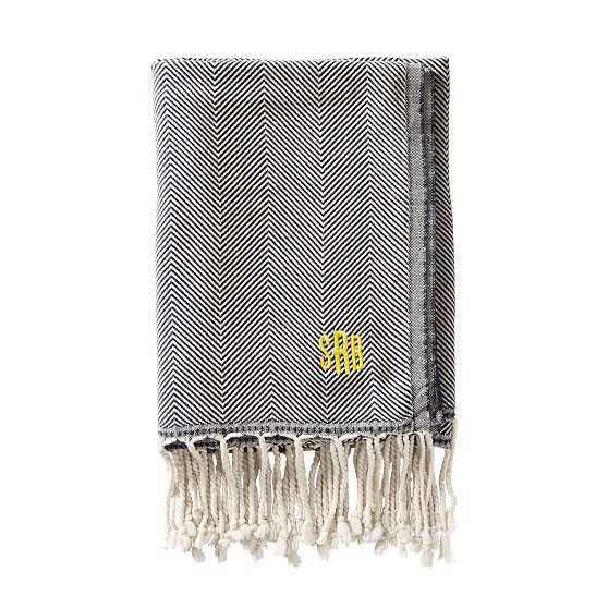 Turkish Herringbone Throw, Navy | Mark and Graham