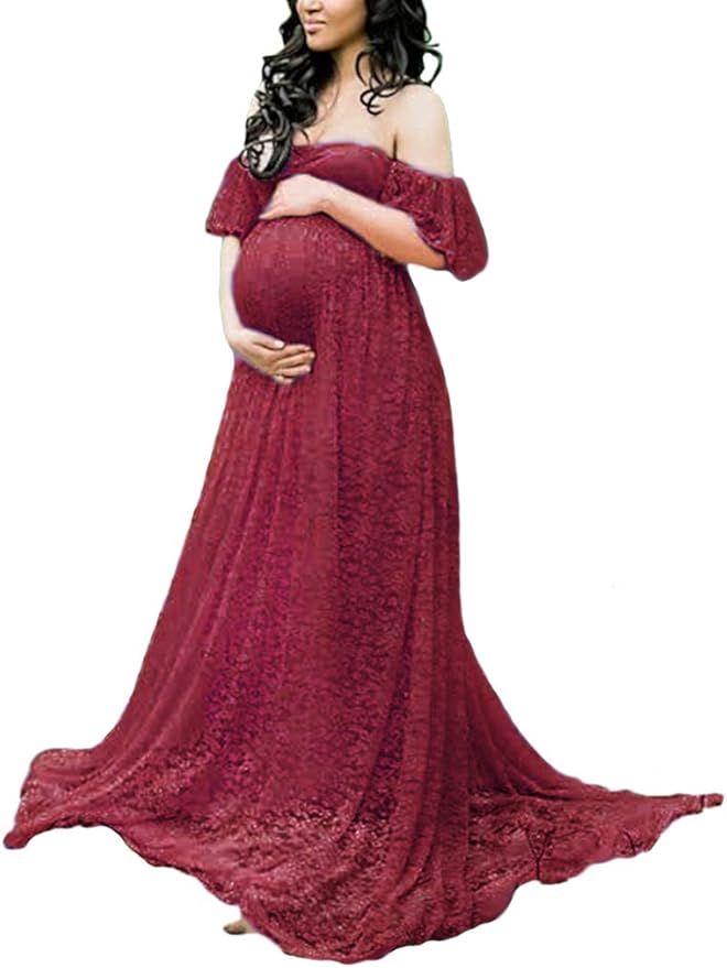 Maternity Photography Props Floral Lace Dress Fancy Pregnancy Gown for Baby Shower Photo Shoot | Amazon (US)