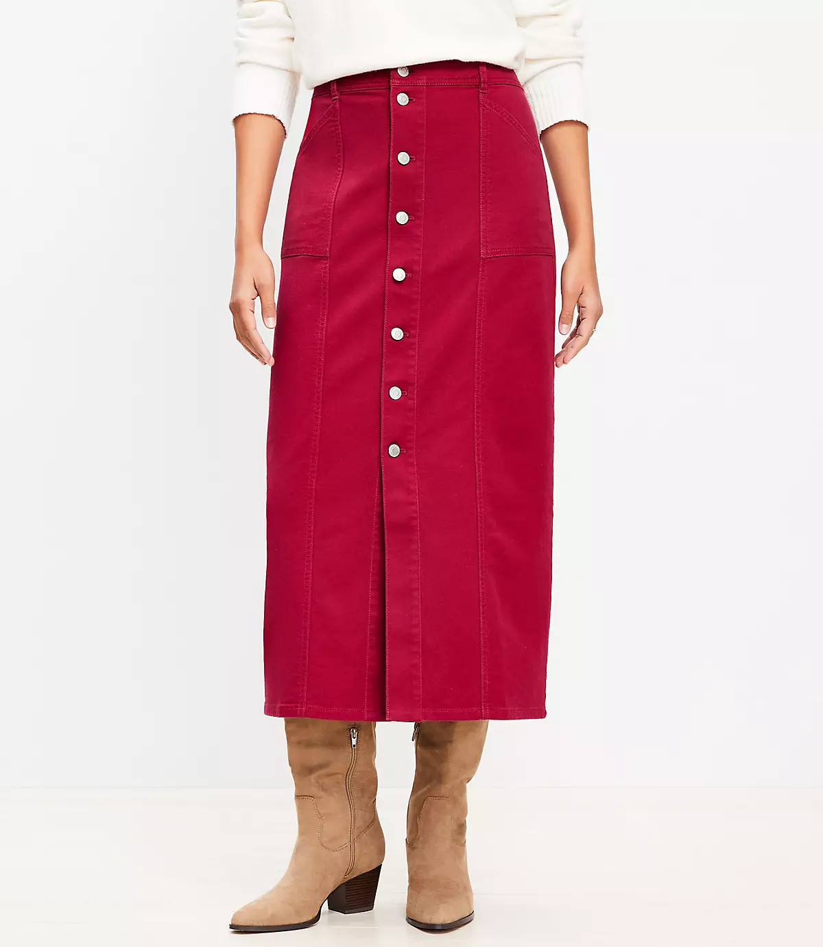 Twill Button Pocket Midi Skirt | LOFT