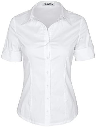SUNNOW Womens Button Down Shirts Tailored Short Sleeve Shirt Basic Simple Stretch Wrinkle Free Fo... | Amazon (US)