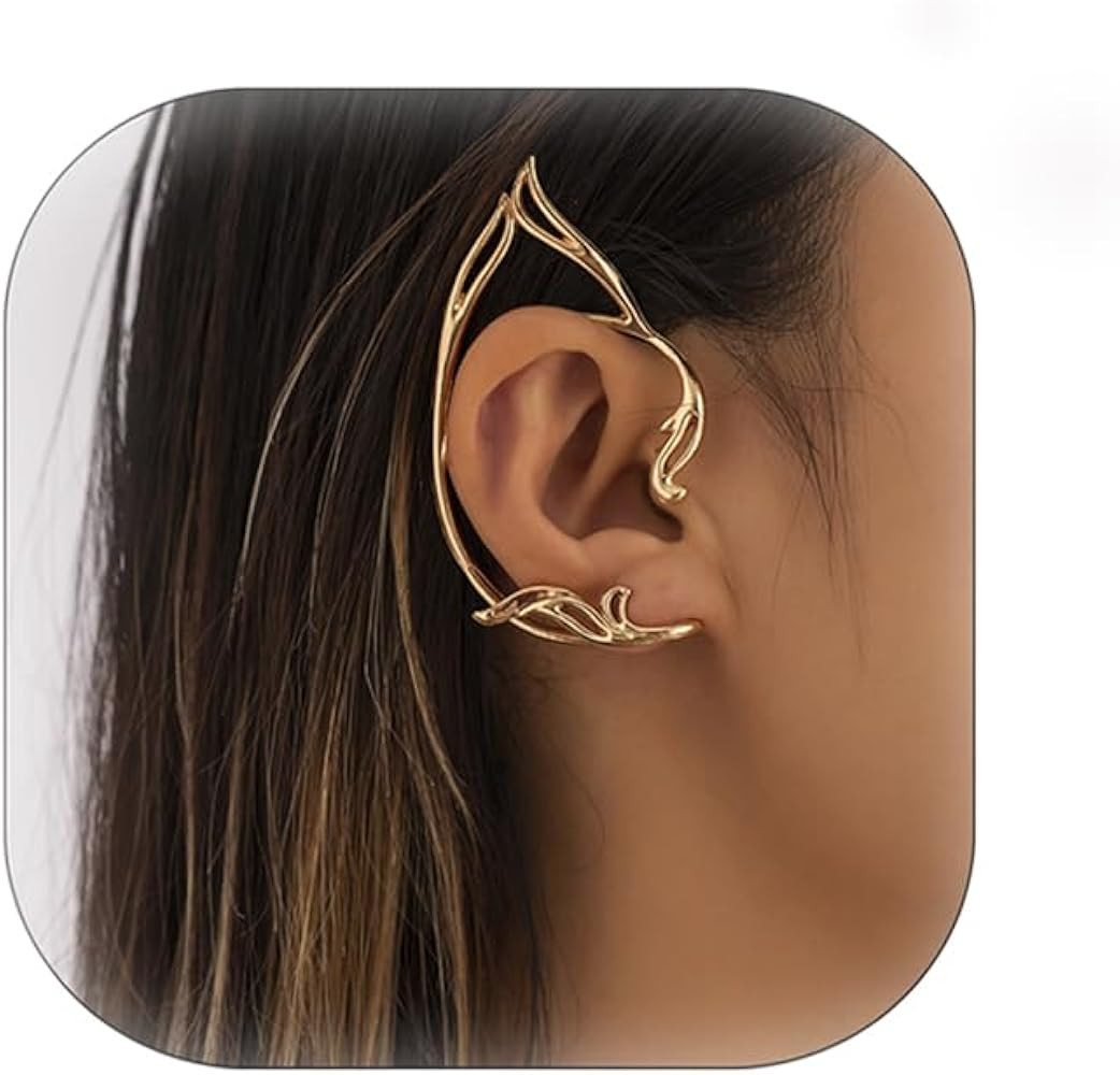 Gothic Elves Ear Cuffs 2pcs Non-Pierced Cat Ear Wrap Hollow Cartilage Climber Earrings Punk Hip H... | Amazon (US)