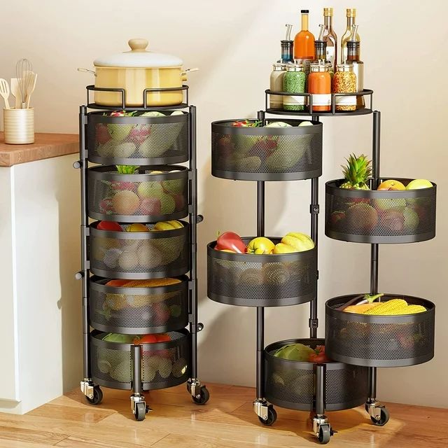 Fruit and Vegetable Basket Bowls for Kitchen with Metal Top Lid, 5 Tier Rotating Storage Rack Car... | Walmart (US)