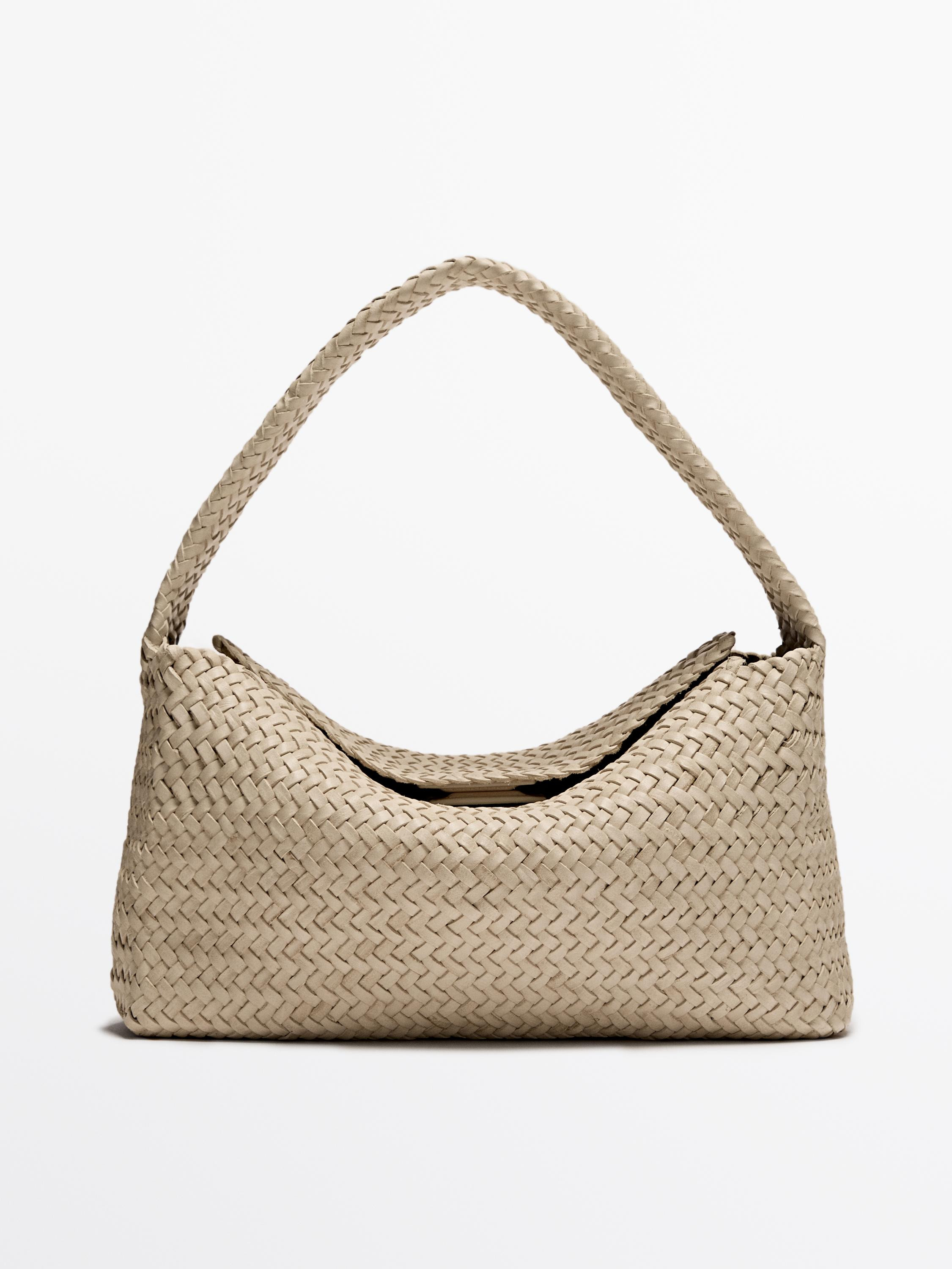 Nappa leather woven croissant bag | Massimo Dutti UK