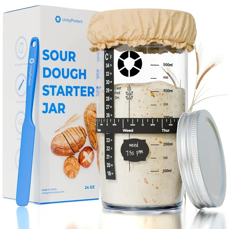 UnityProtect Sourdough Starter Jar Kit - 24 oz Glass Sour Dough Jar with Thermometer Strip, Silic... | Walmart (US)